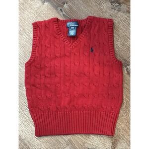 Polo Ralph Lauren Kids' Boys Size 3T Red Toddler Cable Knit Cotton Sweater Vest